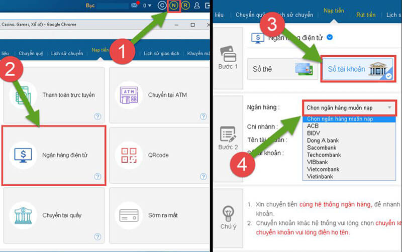 Nạp tiền qua ngân hàng điện tử